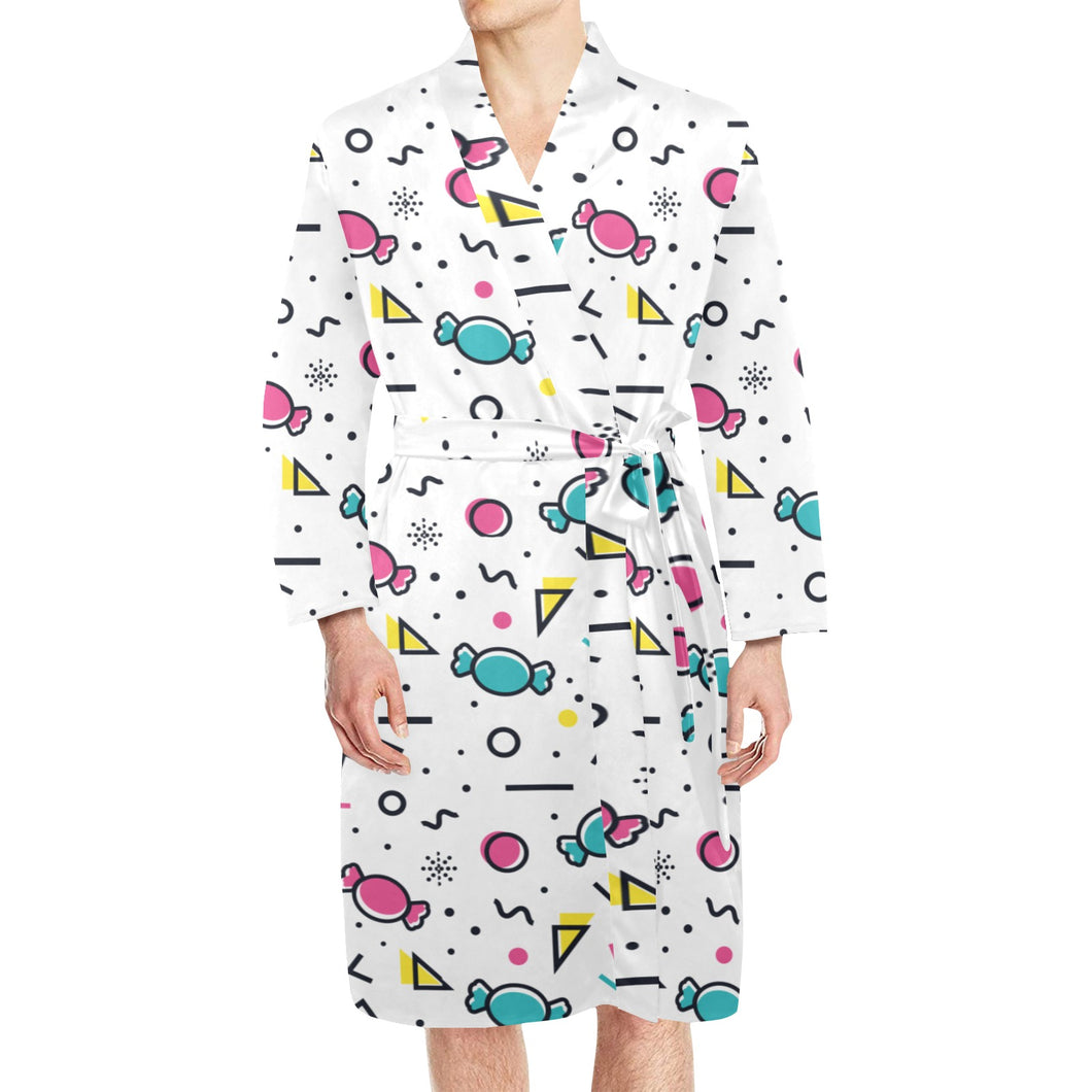 Candy design pattern Men's Long Sleeve Belted Night Robe