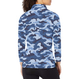 Blue camouflage pattern Women's Long Sleeve Polo Shirt
