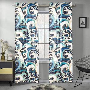 Japanese wave pattern Gauze Curtain