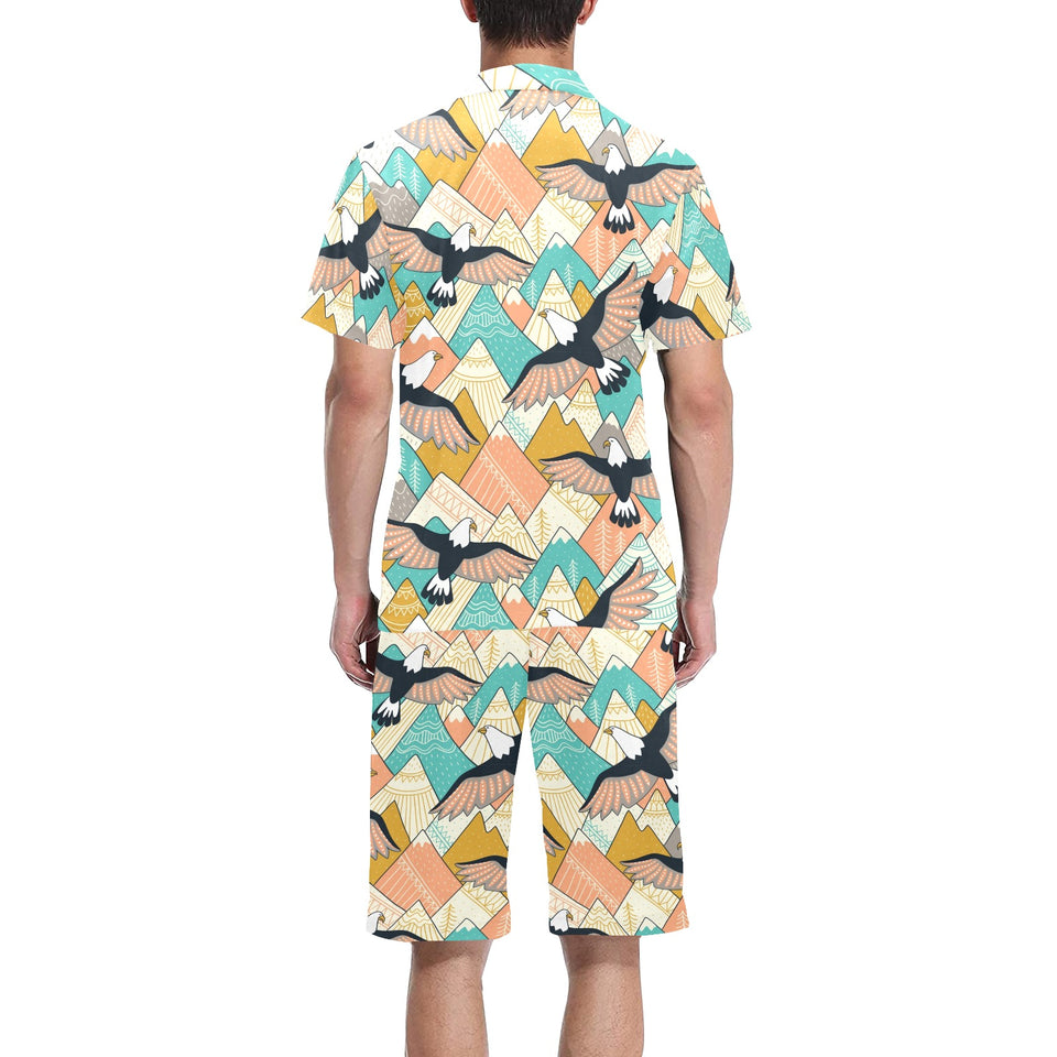 Eagle Pattern Print Design 02 Men's V-Neck Short Pajama Set