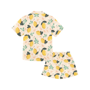 lemon flower leave pattern Kids' Boys' Girls' V-Neck Short Pajama Set