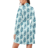 Swordfish Pattern Print Design 05 Women's Long Sleeve Belted Night Robe