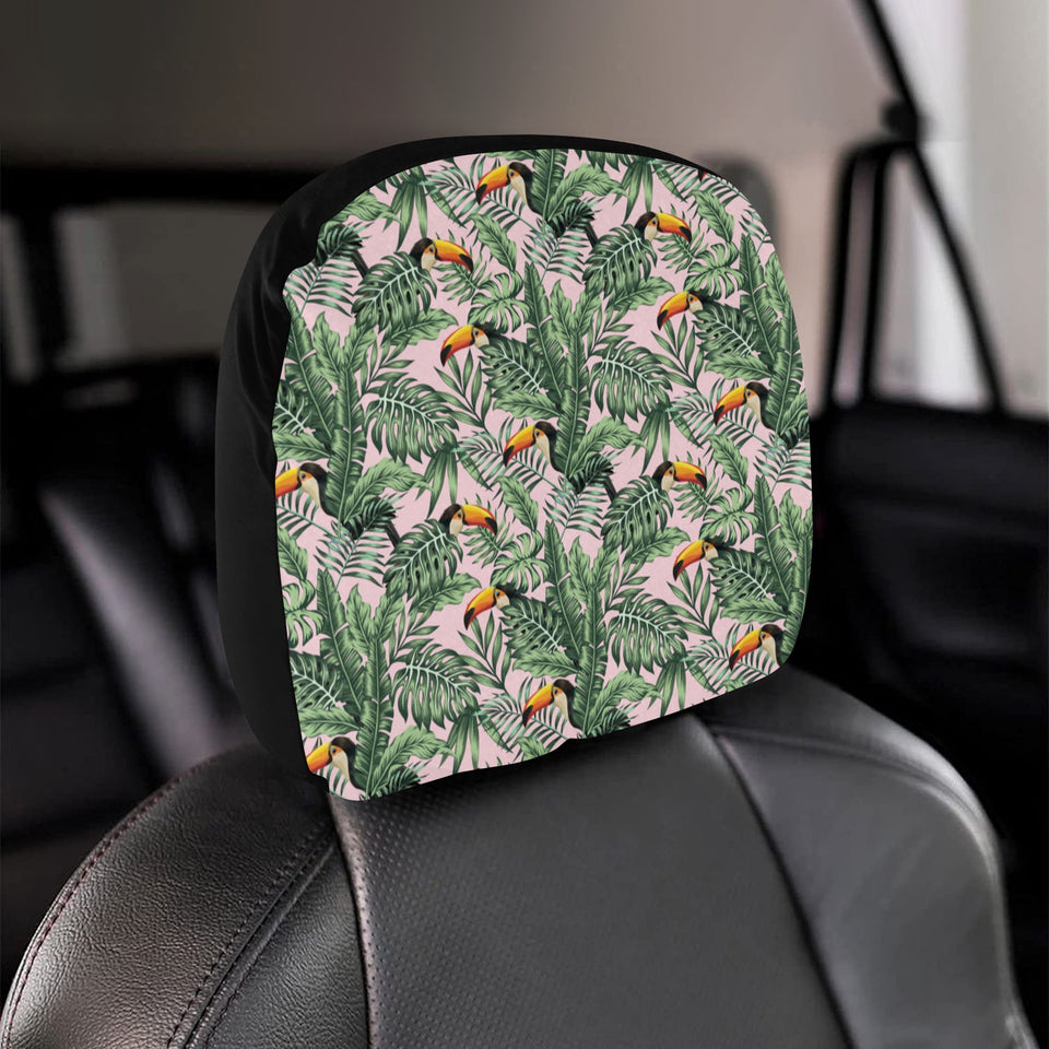Toucan tropical green jungle palm pattern Car Headrest Cover