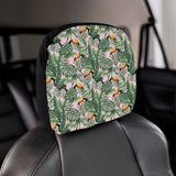 Toucan tropical green jungle palm pattern Car Headrest Cover