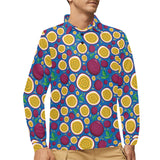 Passion fruit blue background Men's Long Sleeve Polo Shirt