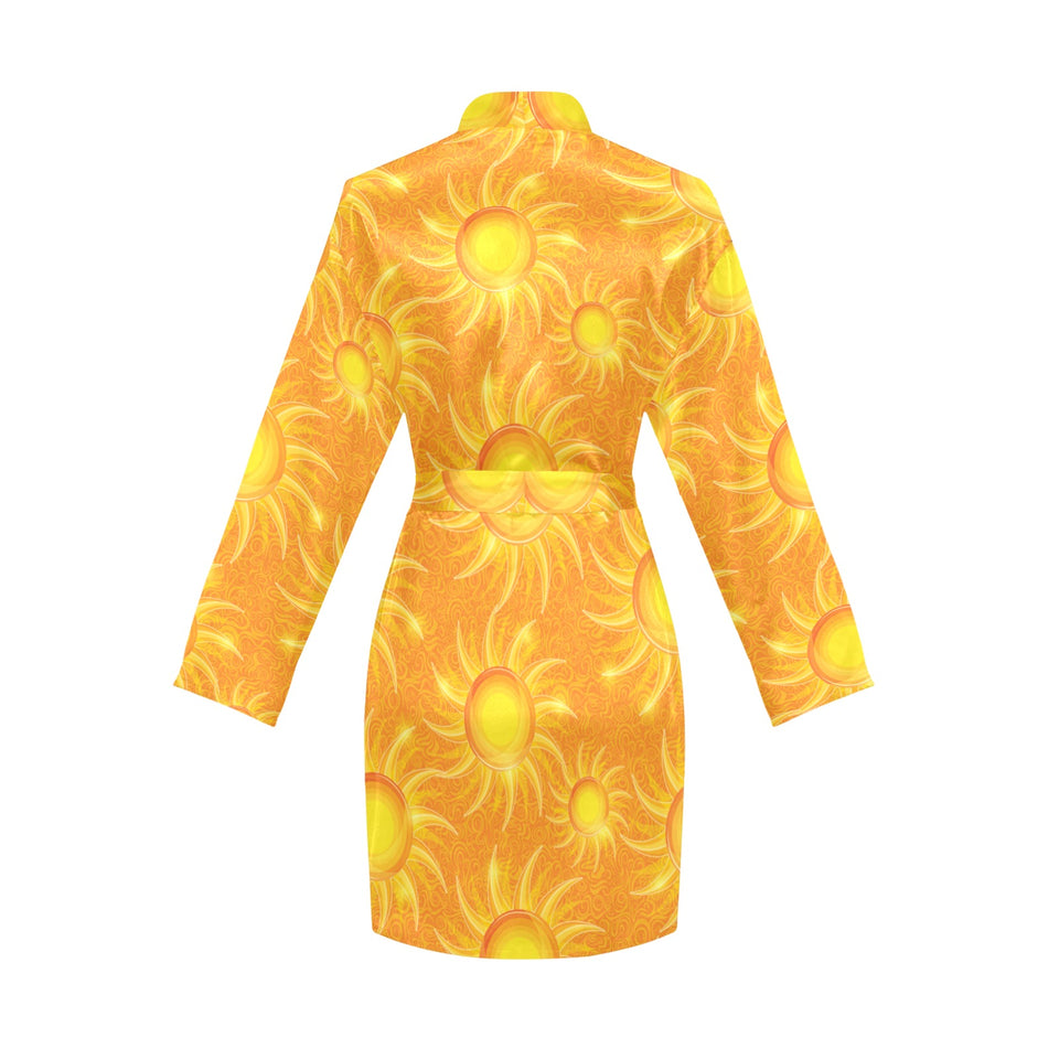 Sun orange background Women's Long Sleeve Belted Night Robe