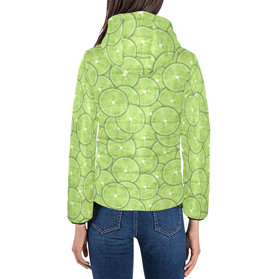 Slices of Lime pattern Women's Padded Hooded Jacket