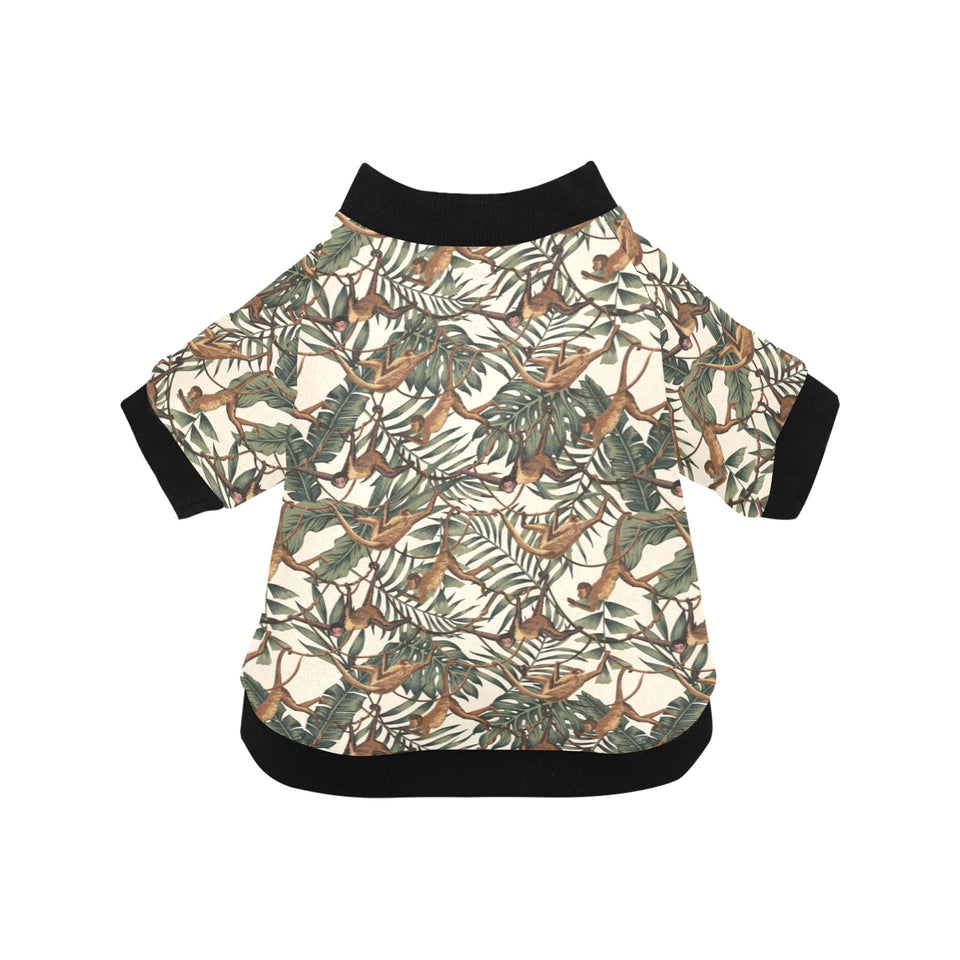 Monkey tropical leaves background All Over Print Pet Dog Round Neck Fuzzy Shirt