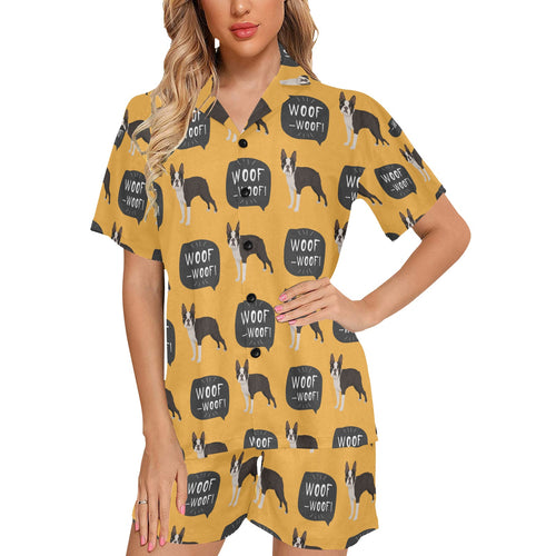Boston terrier design pattern Women's V-Neck Short Pajama Set