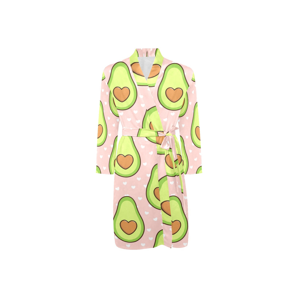 Avocado heart pink background Men's Long Sleeve Belted Night Robe
