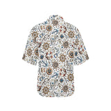 Cute nautical steering wheel anchor pattern Women's All Over Print Hawaiian Shirt