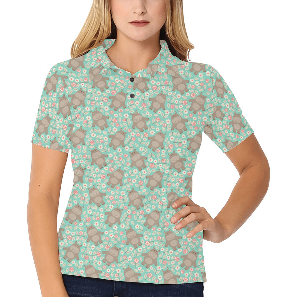 Hippopotamus Pattern Print Design 02 Women's All Over Print Polo Shirt