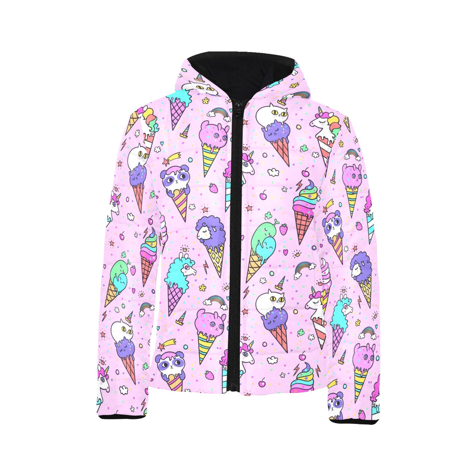 Cute ice cream cone animal pattern Kids' Boys' Girls' Padded Hooded Jacket