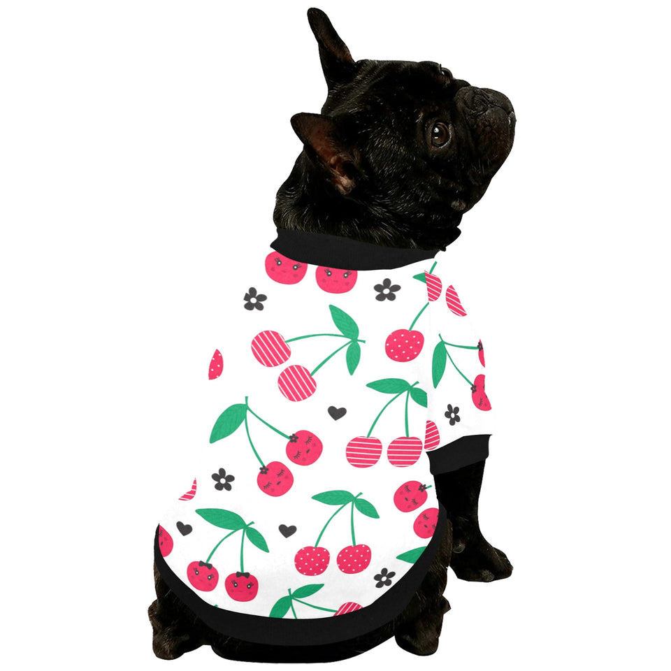 cherry pattern white background All Over Print Pet Dog Round Neck Fuzzy Shirt