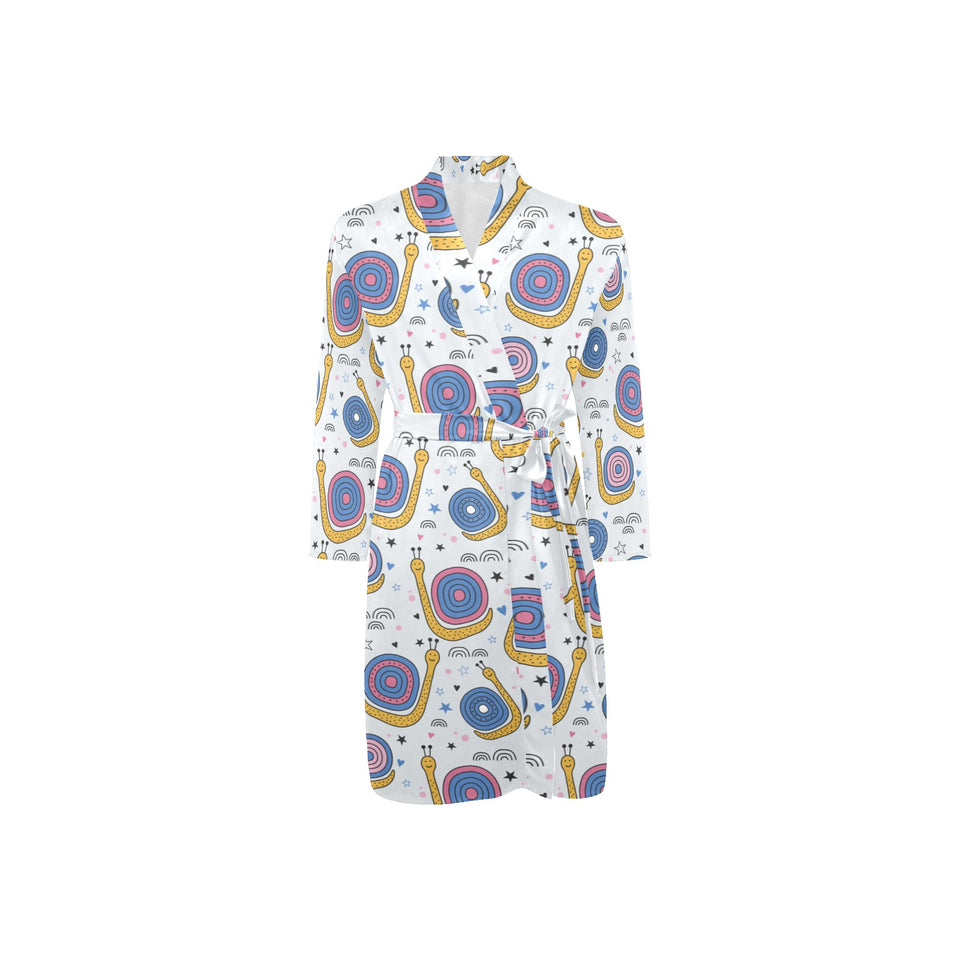 Snail Pattern Print Design 05 Men's Long Sleeve Belted Night Robe