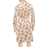 Cute Corgis Pattern pink background Men's Long Sleeve Belted Night Robe