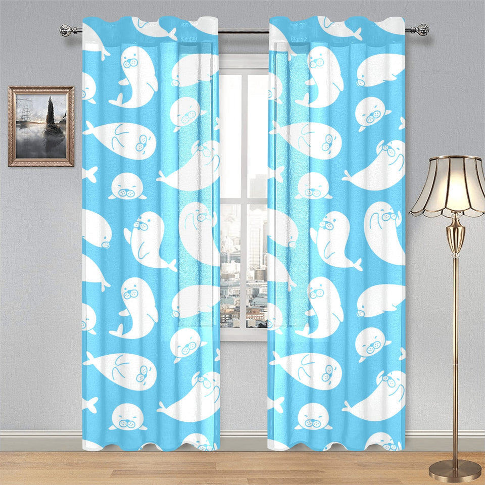 Cute white sea lion seals pattern Gauze Curtain