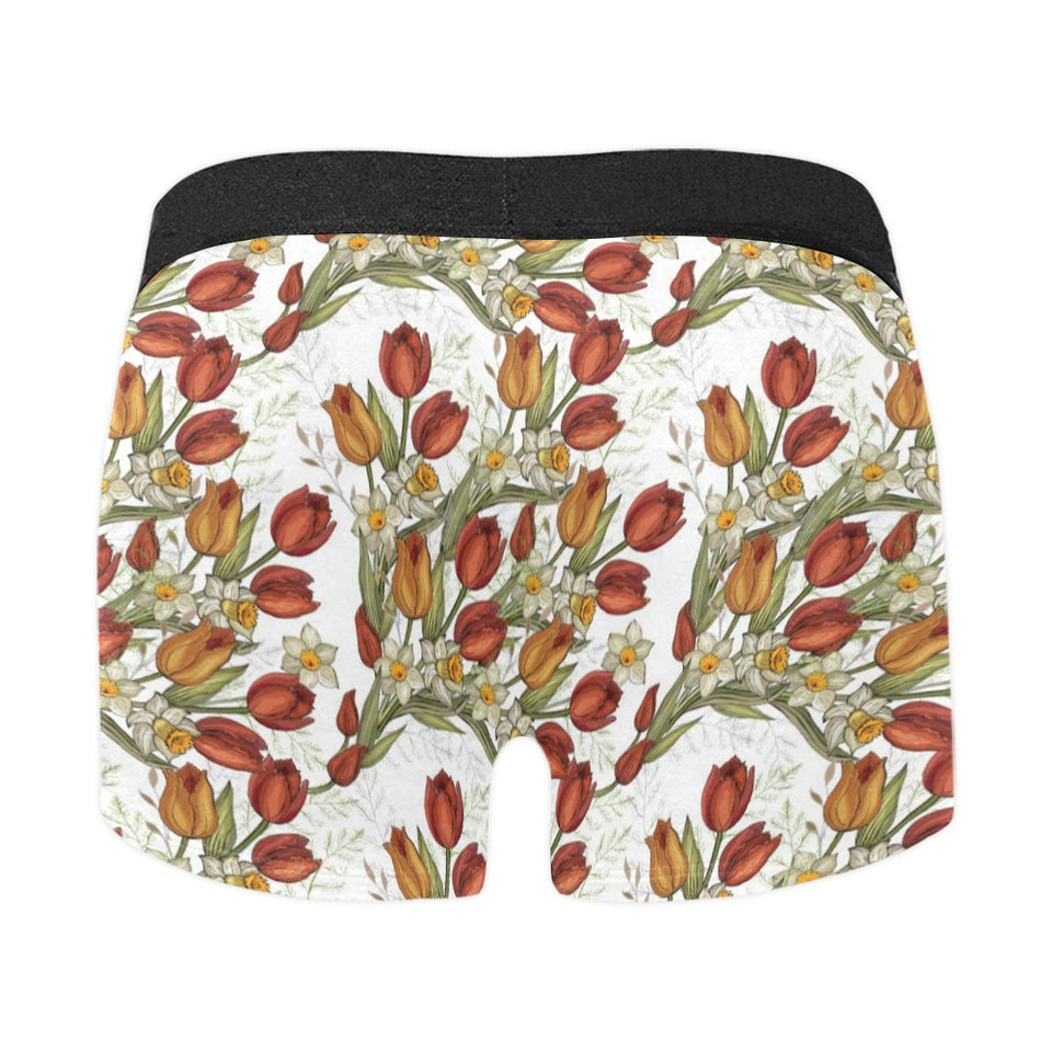 Red tulips and daffodils pattern Men's All Over Print Boxer Briefs Men's Underwear