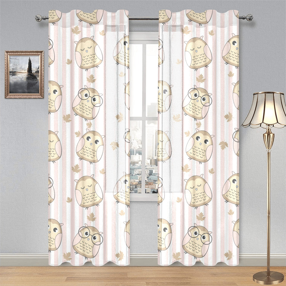 cute owl leaf Gauze Curtain