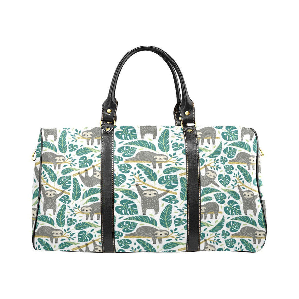 Cute sloths tropical palm leaves white background Travel Bag