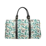 Cute sloths tropical palm leaves white background Travel Bag