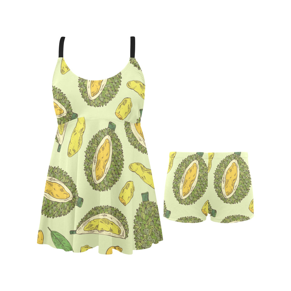 Durian leaves pattern background Chest Sexy Pleated Two Piece Swim Dress