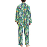 Colorful parrot exotic flower leaves Men's Long Pajama Set