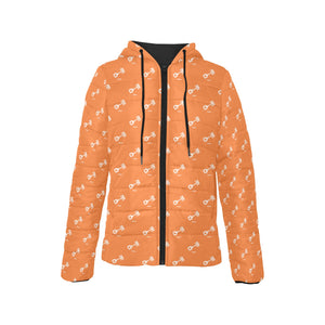 Engine Piston Orange Background Pattern Design 05 Women's Padded Hooded Jacket