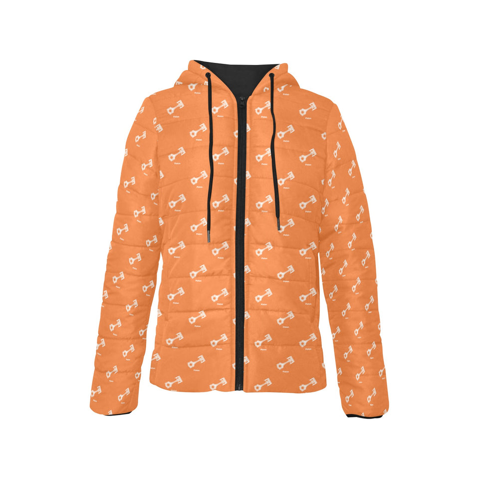 Engine Piston Orange Background Pattern Design 05 Women's Padded Hooded Jacket