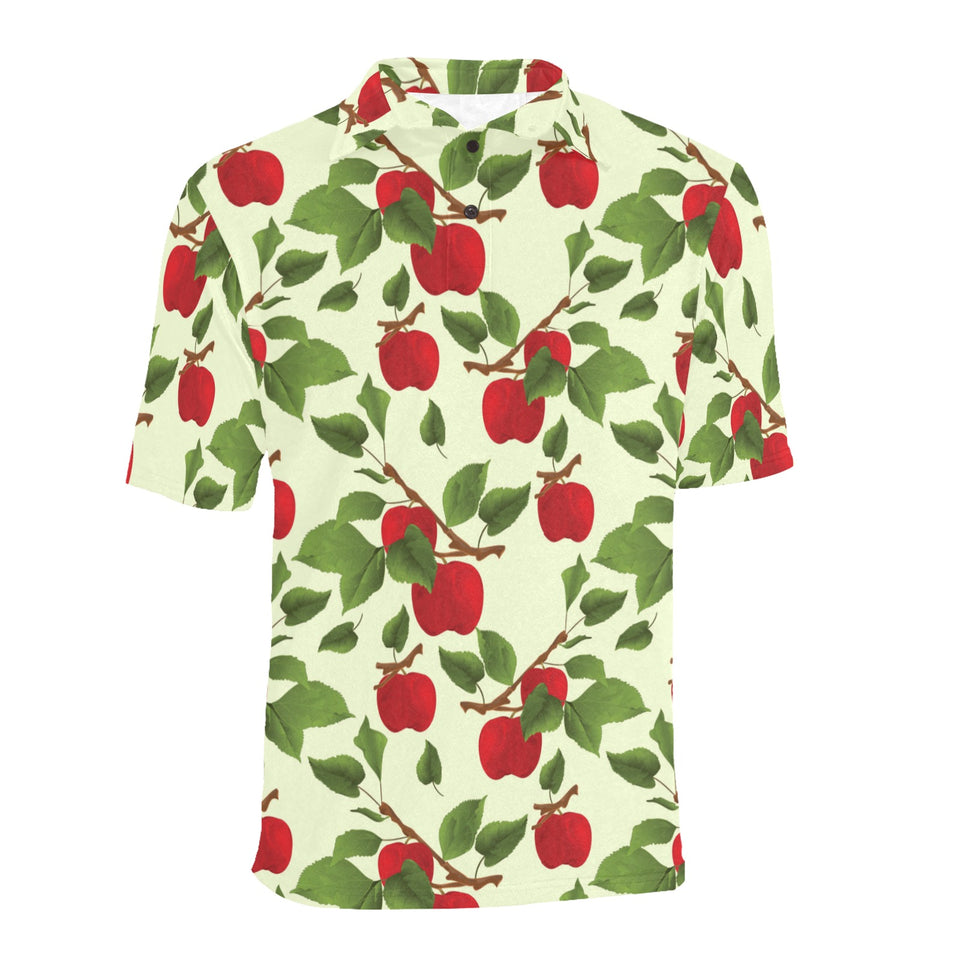 Red apples leaves pattern Men's All Over Print Polo Shirt