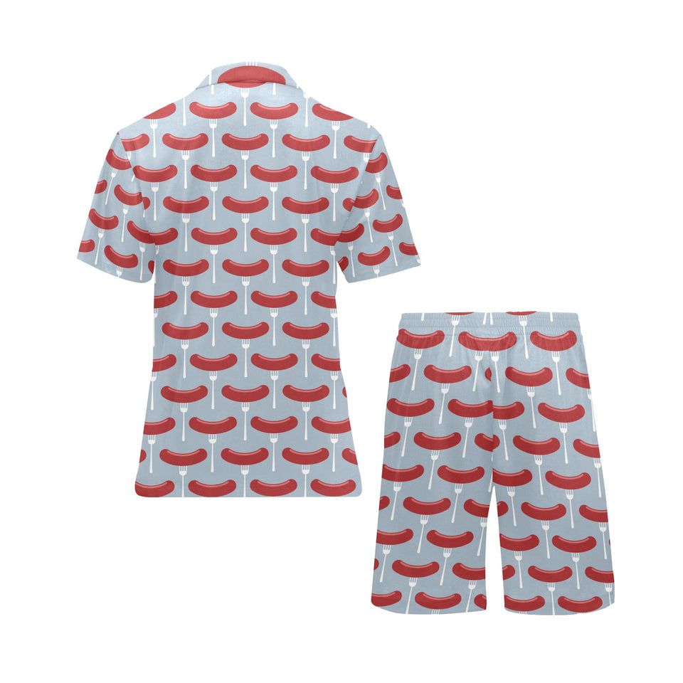 Sausage Pattern Print Design 02 Men's V-Neck Short Pajama Set