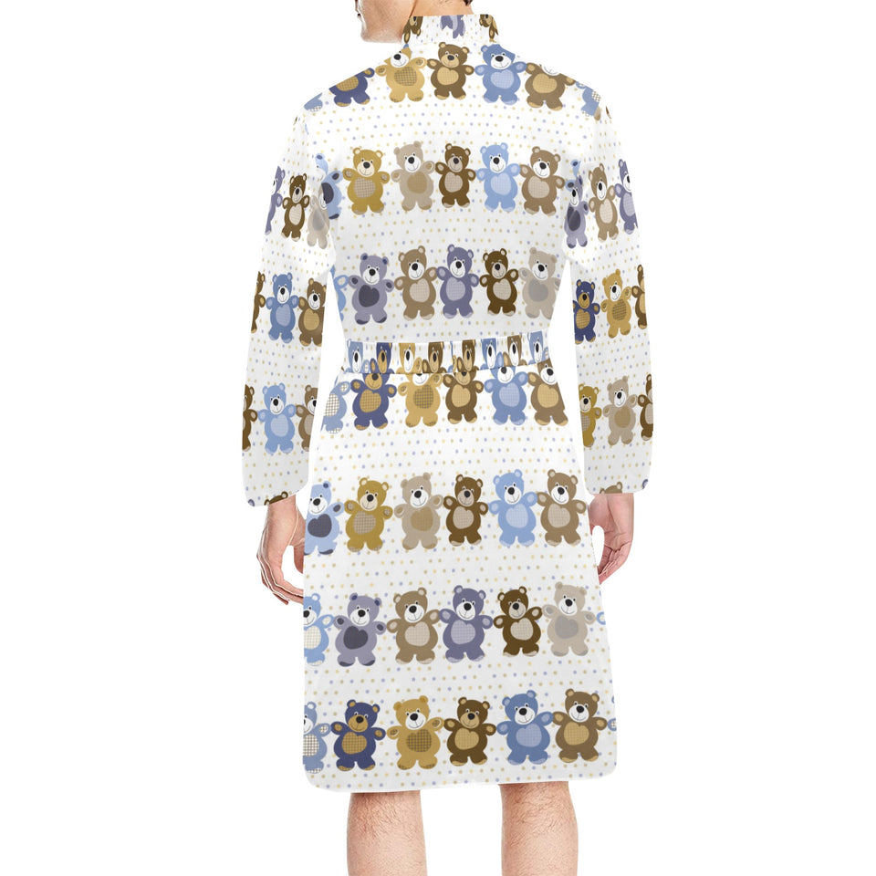 Teddy Bear Pattern Print Design 02 Men's Long Sleeve Belted Night Robe