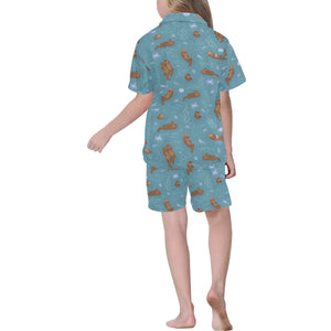 Sea otters pattern Kids' Boys' Girls' V-Neck Short Pajama Set