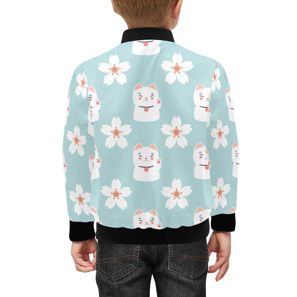 Maneki neko cat sakura Kids' Boys' Girls' Bomber Jacket