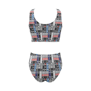 Skate Board Pattern Print Design 04 Chest Bowknot High Waisted Bikini Swimsuit