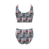 Skate Board Pattern Print Design 04 Chest Bowknot High Waisted Bikini Swimsuit