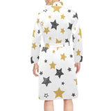 hand drawn gold black star pattern Men's Long Sleeve Belted Night Robe