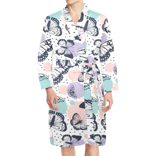 Butterfly pattern Men's Long Sleeve Belted Night Robe