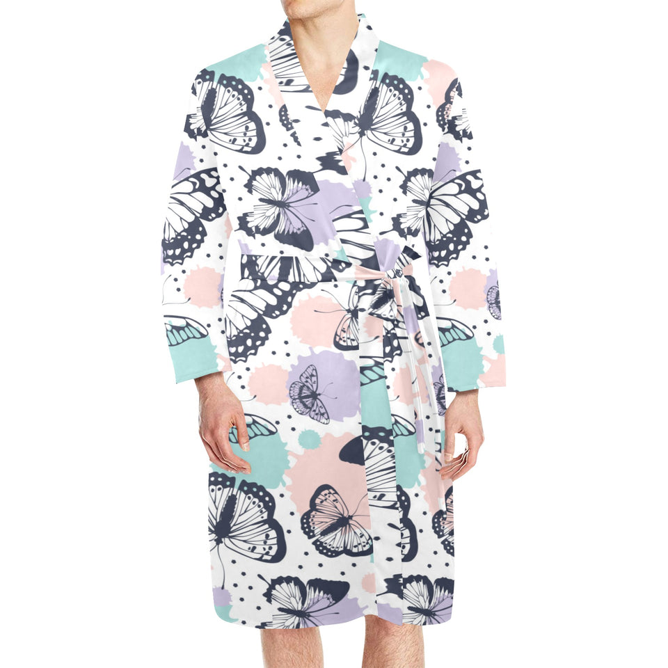 Butterfly pattern Men's Long Sleeve Belted Night Robe