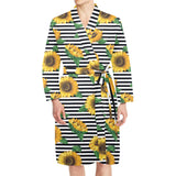 sunflowers ribbon background Men's Long Sleeve Belted Night Robe