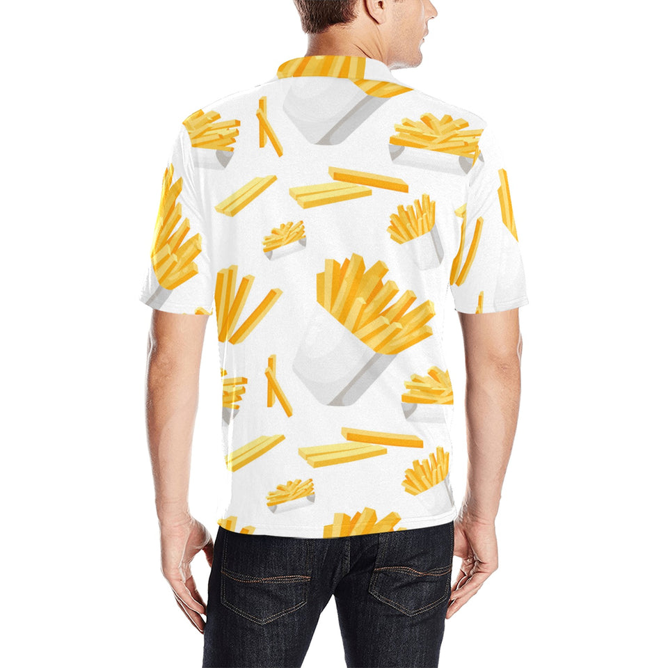 French fries white paper box pattern Men's All Over Print Polo Shirt
