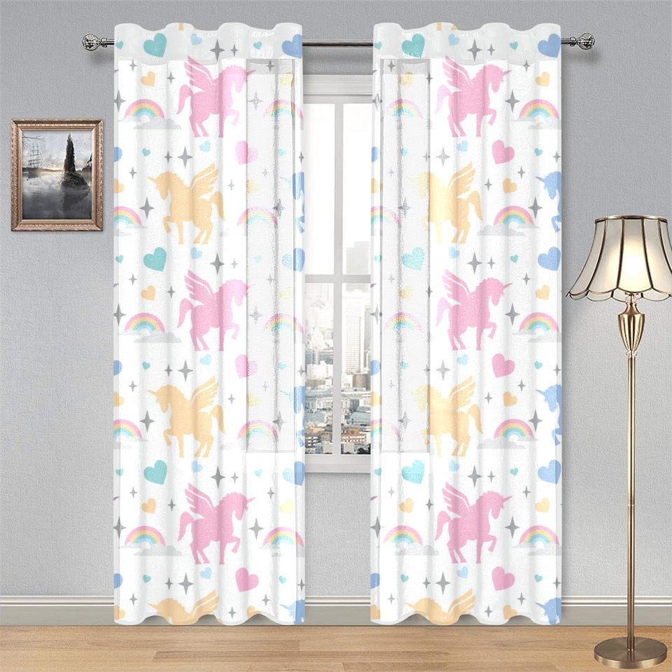 colorful unicorn rainbow heart pattern Gauze Curtain