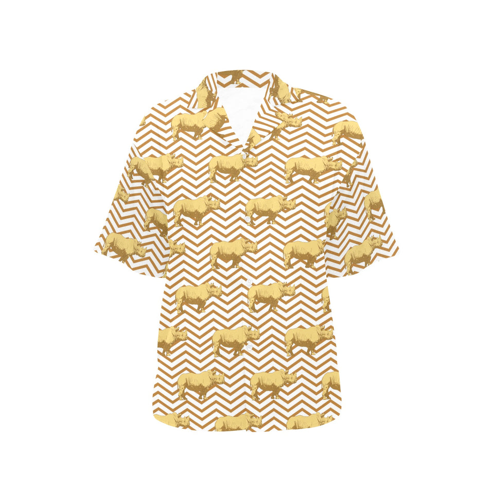 Rhino yellow theme pattern Women's All Over Print Hawaiian Shirt