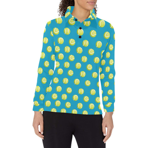 Tennis Pattern Print Design 05 Women's Long Sleeve Polo Shirt