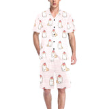 Cute Shiba Inu Dog Apple pattern Men's V-Neck Short Pajama Set