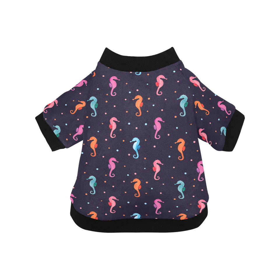 Watercolor colorful seahorse pattern All Over Print Pet Dog Round Neck Fuzzy Shirt