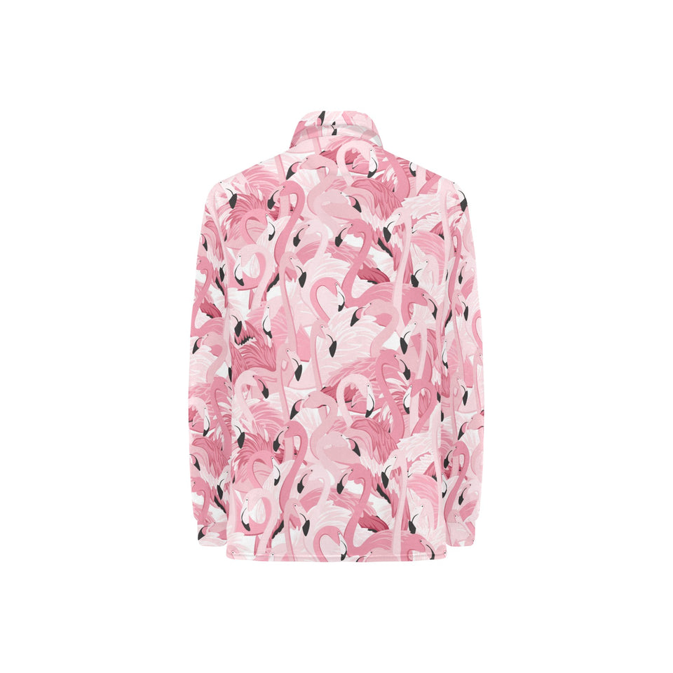 Pink flamingos pattern background Women's Long Sleeve Polo Shirt
