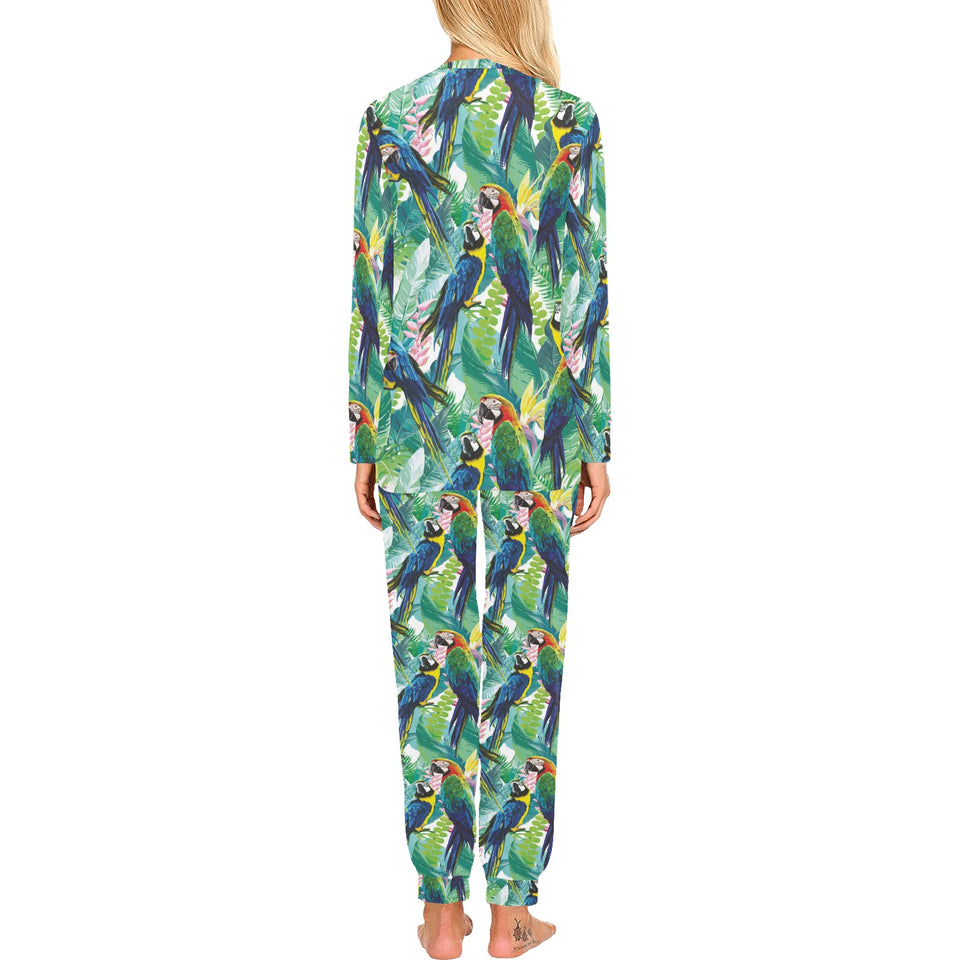Colorful parrot exotic flower leaves Women's All Over Print Pajama Set