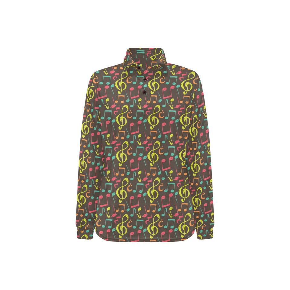 Music Notes Pattern Print Design 05 Women's Long Sleeve Polo Shirt