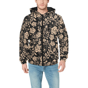 Rose Pattern Print Design 04 Men's Padded Hooded Jacket
